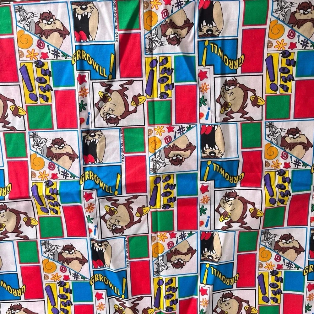 Vintage Lot of 90s Looney Tunes Fabric Sports Taz Daffy Bugs Colorful Crafts
